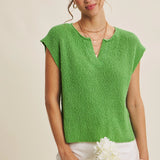 Split Neck Slub Sweater Top with Dolman Sleeves - The 308 Boutique