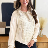Crochet Mixed Fleece Quarter Zip Pullover