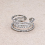 Triple Banded Cz Baguette Micro Pave Adjustable Ring