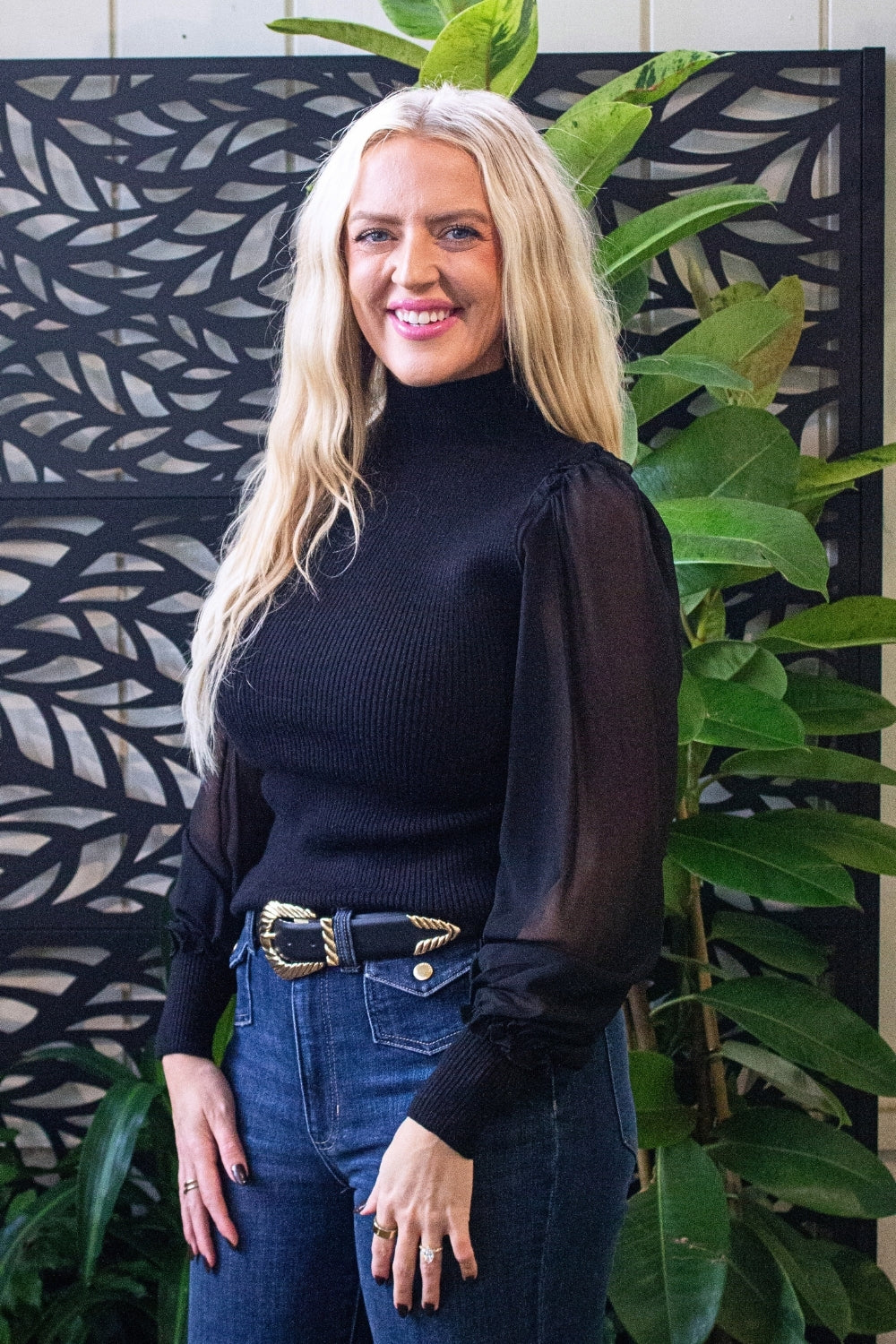 Mesh Sleeve Sweater Top