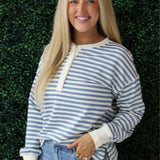 Half Button Striped Sweatshirt