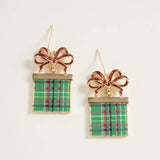 Bow Accent Holiday Gift Box Dangle Earrings