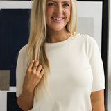 Crewneck Short Sleeve Sweater w/ Shoulder Buttons