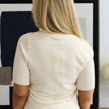 Crewneck Short Sleeve Sweater w/ Shoulder Buttons