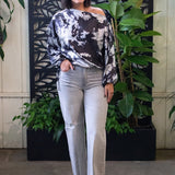 Long Sleeve One Shoulder Woven Top w/ Ties