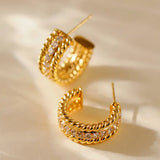Trendy Twisted C Shaped Rhinestones Stud Earrings