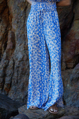 Floral Drawstring Flowy Pants-Set