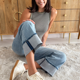 Round Neck Sleeveless Stripe Bodysuit