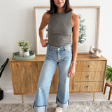 Round Neck Sleeveless Stripe Bodysuit