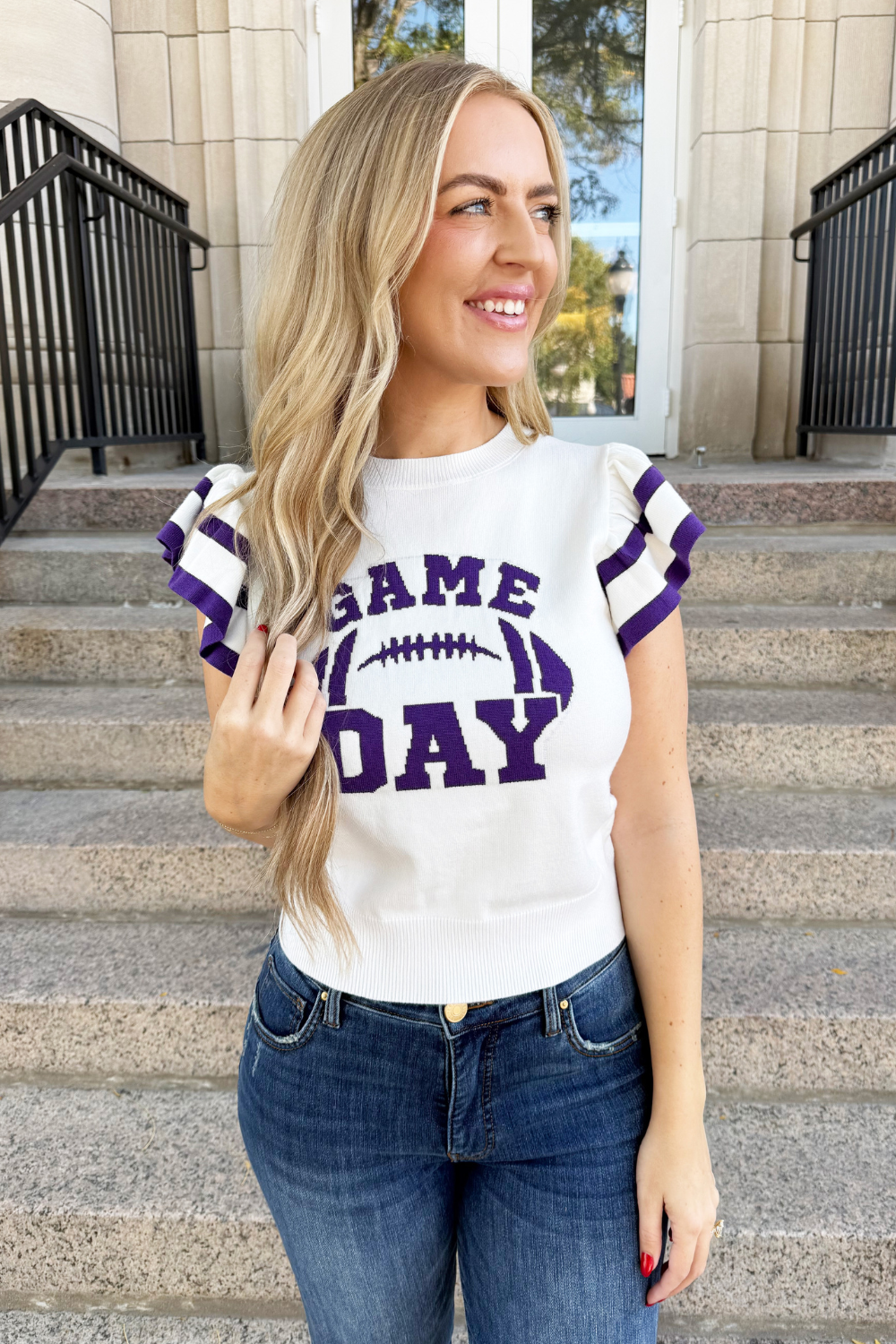 Ruffled Sleeve Game Day Sweater