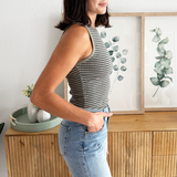 Round Neck Sleeveless Stripe Bodysuit