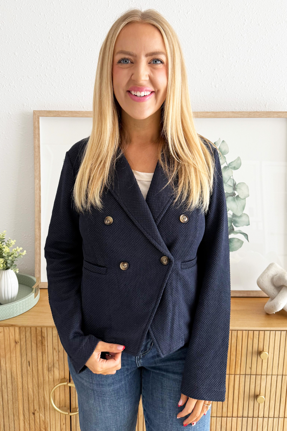 Textured Knit Double Breasted Blazer