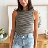 Round Neck Sleeveless Stripe Bodysuit