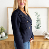 Textured Knit Double Breasted Blazer