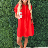 Drop Shoulder Button Up Woven Shirt Dress