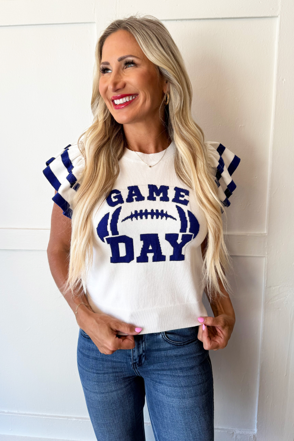 Ruffled Sleeve Game Day Sweater