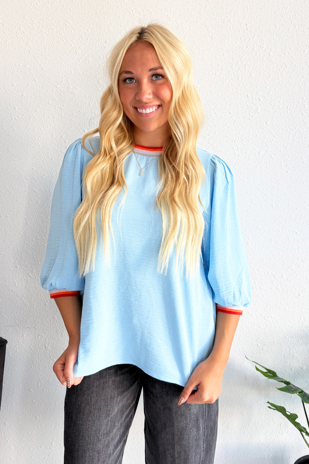 Contrast Trim 3/4 Boyfriend Tee