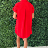 Drop Shoulder Button Up Woven Shirt Dress