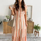 Flutter Sleeve Woven Maxi Dress w/ Cinched Waist
