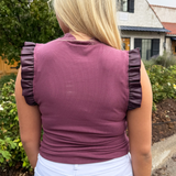 Mock Neck Faux Leather Ruffle Tank Top