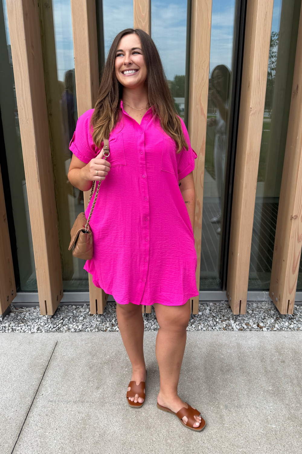 Drop Shoulder Button Up Woven Shirt Dress