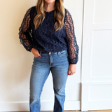 Dotted Balloon Sleeve Blouse