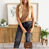 Knitted Sleeveless Vest with Gold Buttons