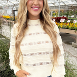 Pointelle Stripe Knit Pullover