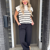 Drop Shoulder Mock Neck Striped Sweater Top