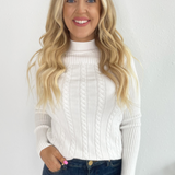 Long Sleeve Mock Neck Cable Sweater