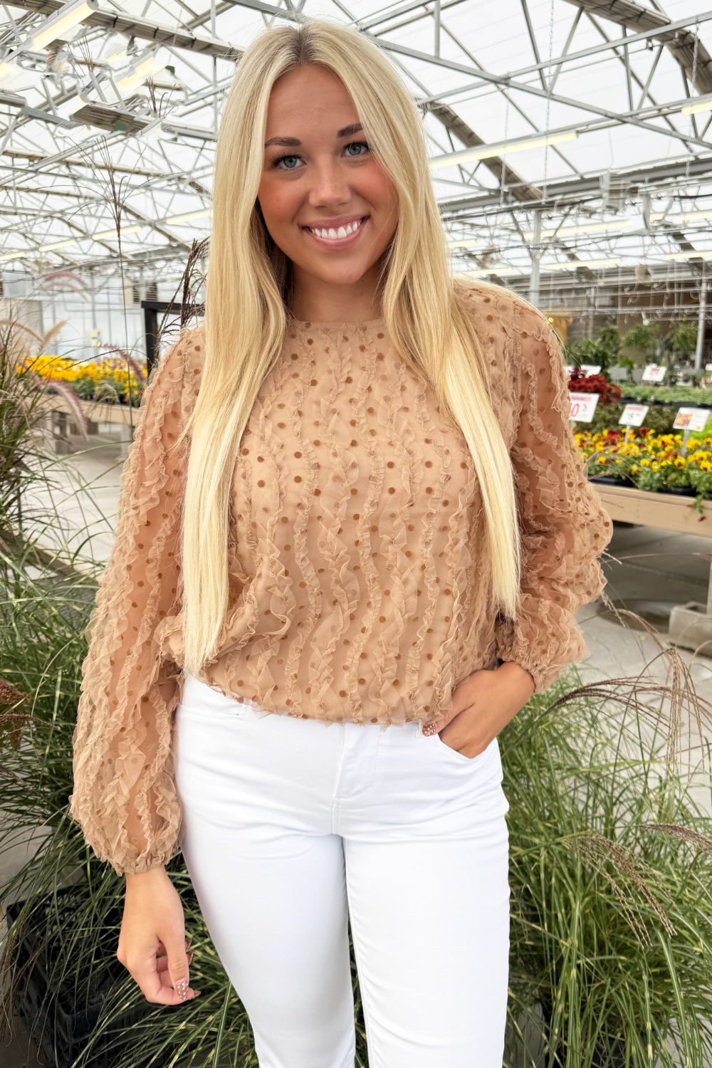 Dotted Balloon Sleeve Blouse