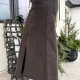 Elastic Waist Twill Maxi Skirt