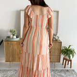 Flutter Sleeve Woven Maxi Dress w/ Cinched Waist