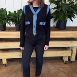 Denim Trim Knit Cardigan