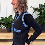 Denim Trim Knit Cardigan