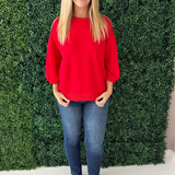 Solid 3/4 Peasant Sleeve Sweatshirt Top