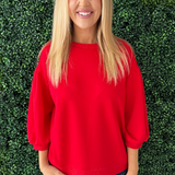 Solid 3/4 Peasant Sleeve Sweatshirt Top