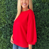 Solid 3/4 Peasant Sleeve Sweatshirt Top