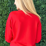 Solid 3/4 Peasant Sleeve Sweatshirt Top