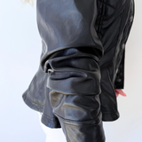 Cinched 3/4 Sleeve Detail Faux Leather Peplum Jacket