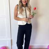 Crew Neck Sleeveless Knit Button Vest