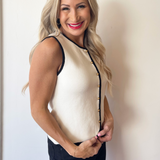 Crew Neck Sleeveless Knit Button Vest