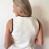 Crew Neck Sleeveless Knit Button Vest