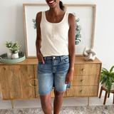 Hailey High Rise Long Bermuda-Basic Raw Hem