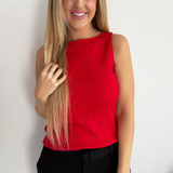 Sleeveless Boat Neck Rib Knit