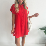 Drop Shoulder Button Up Woven Shirt Dress