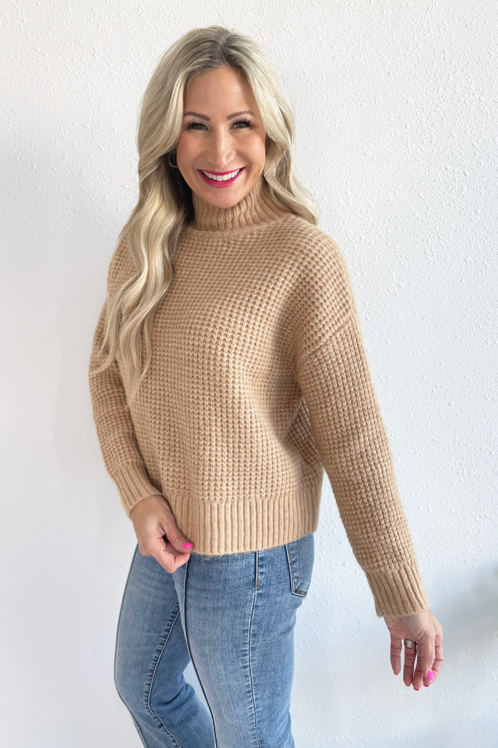 Knitted Sweater with High Collar