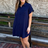 Drop Shoulder Button Up Woven Shirt Dress