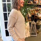 Two Toned Color Trimmed Long Sleeve Crew Neck