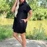 Drop Shoulder Button Up Woven Shirt Dress